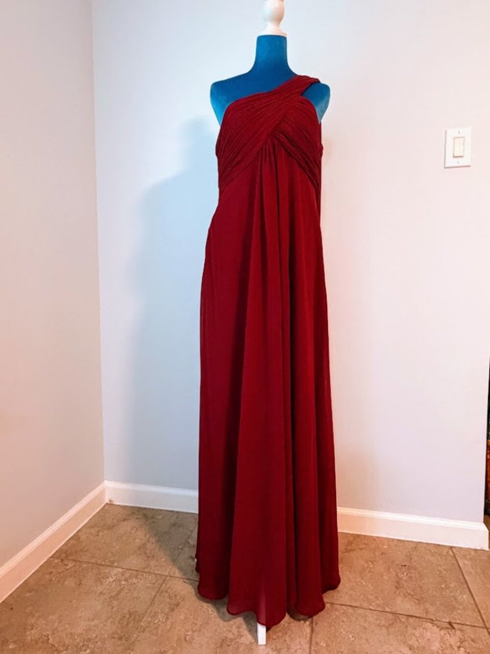 Ever Pretty Burgundy One Shoulder Chiffon Gown Size 10
